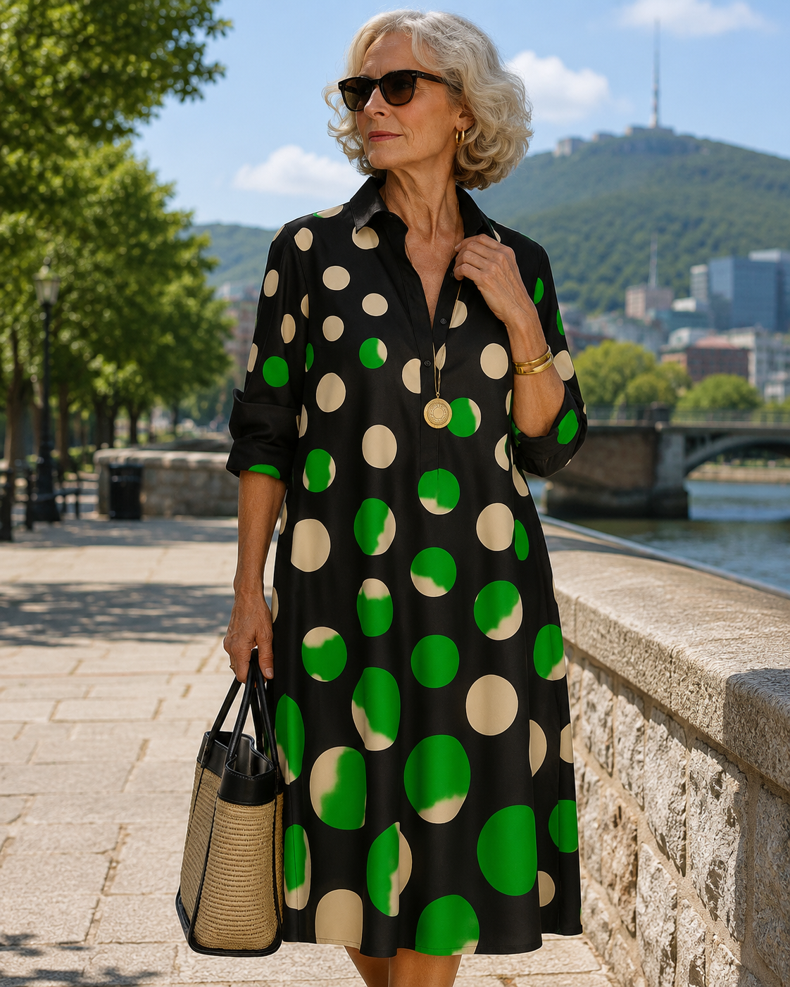 Robe midi Femme Col chemise Coupe droite - PanierRoyale