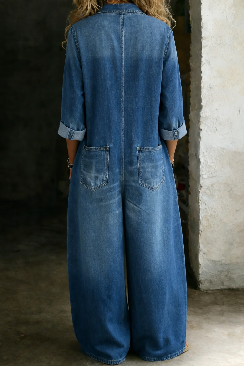 Combinaison Femme Denim Boutonnée Coupe Ample Décontractée