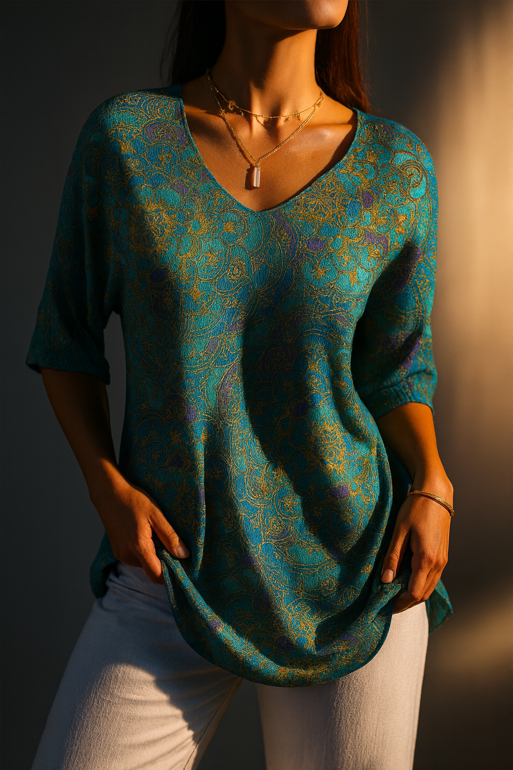 Blouse Femme Col en V Coupe Fluide Style Bohème