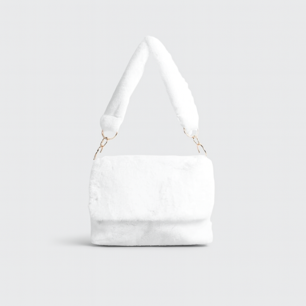 Sac à Épaule en Fourrure Synthétique avec Poche Zippée
