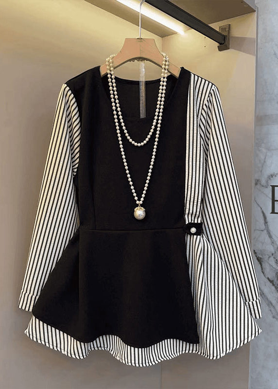 Chic Black Cotton Patchwork Two Piece Fall Tops - EasyApparels