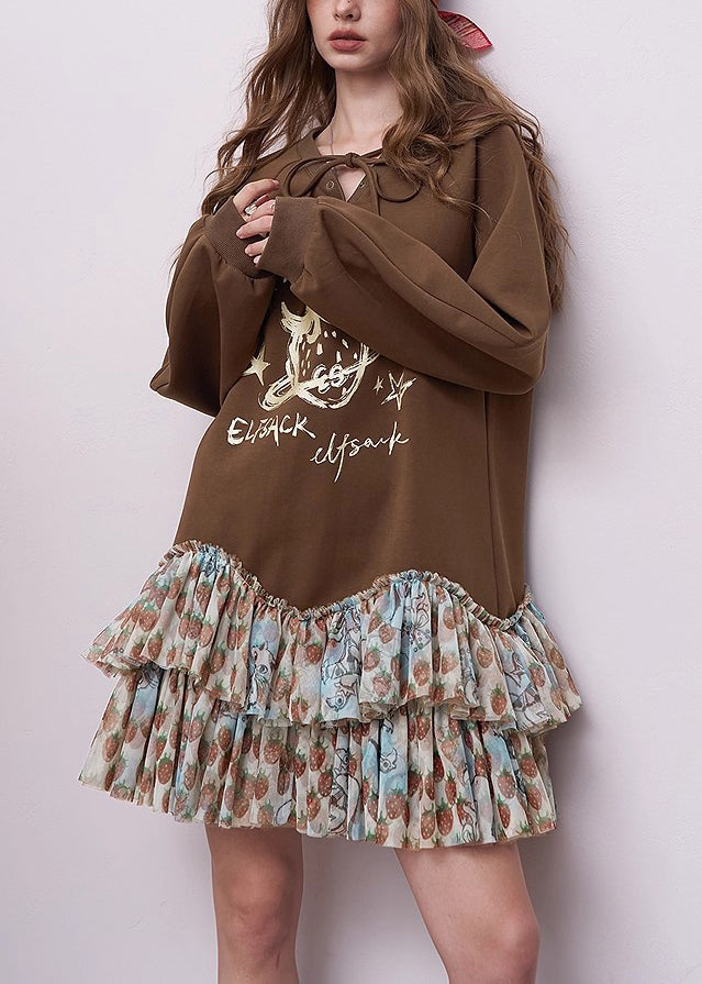 Luxe Oversized Brown Cotton Patchwork Autumn Robe - EasyApparels