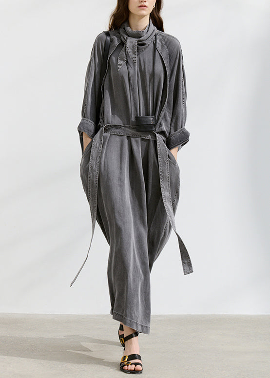 Robe décontractée en jean gris pour femme avec poches - EasyApparels