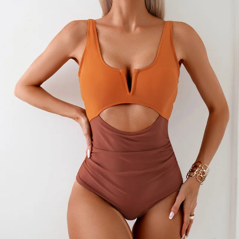 ChicWave™ – Maillot de Bain Femme 1 Pièce Élégant avec Décolleté en V