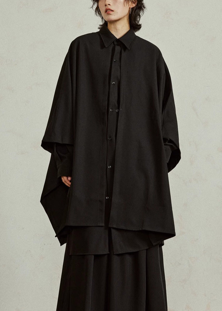 Noir Chine Collar Peter Pan Bat Wing Top - EasyApparels