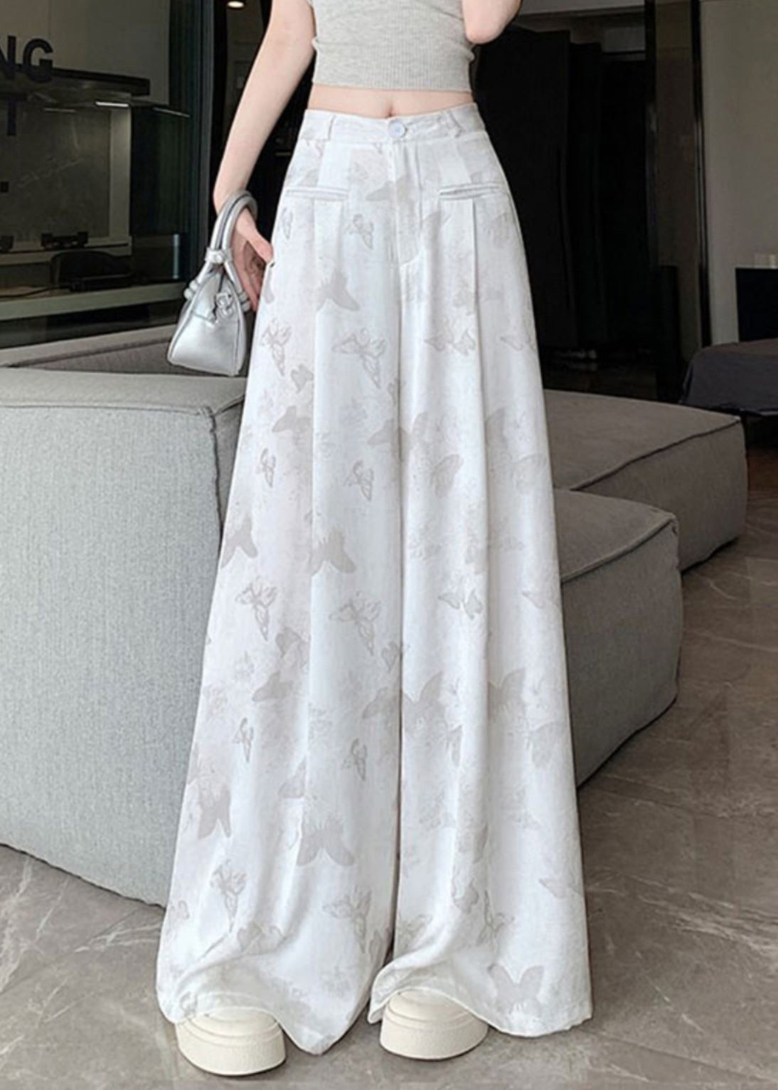 Stylish Butterfly Print Pants with White Pockets - EasyApparels