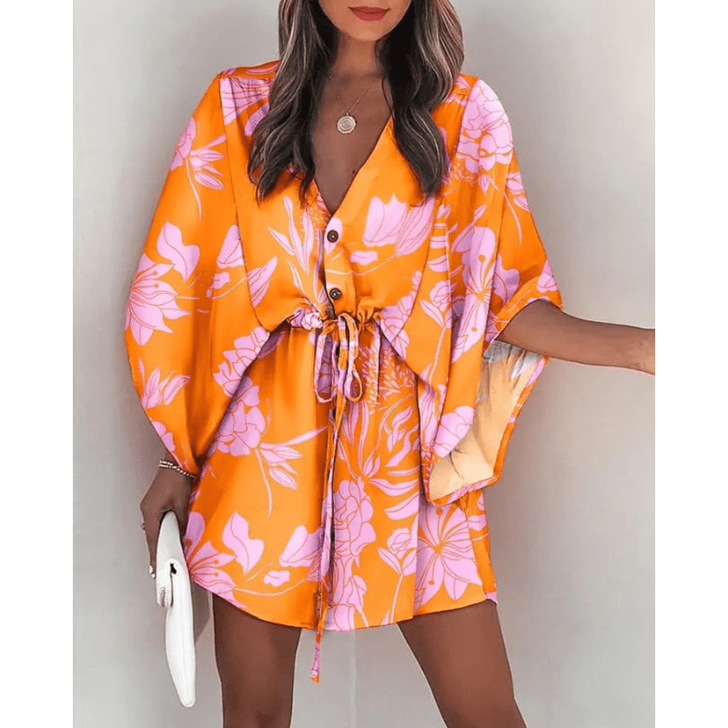 Robe Kimono Été Florale Courte pour Femme