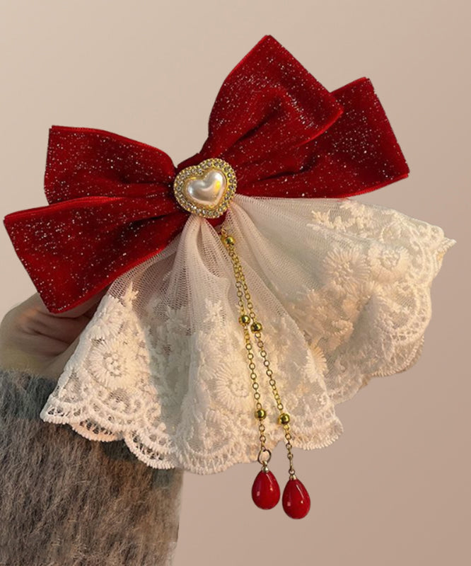 Épingle à cheveux rouge brillant avec nœud en strass - EasyApparels