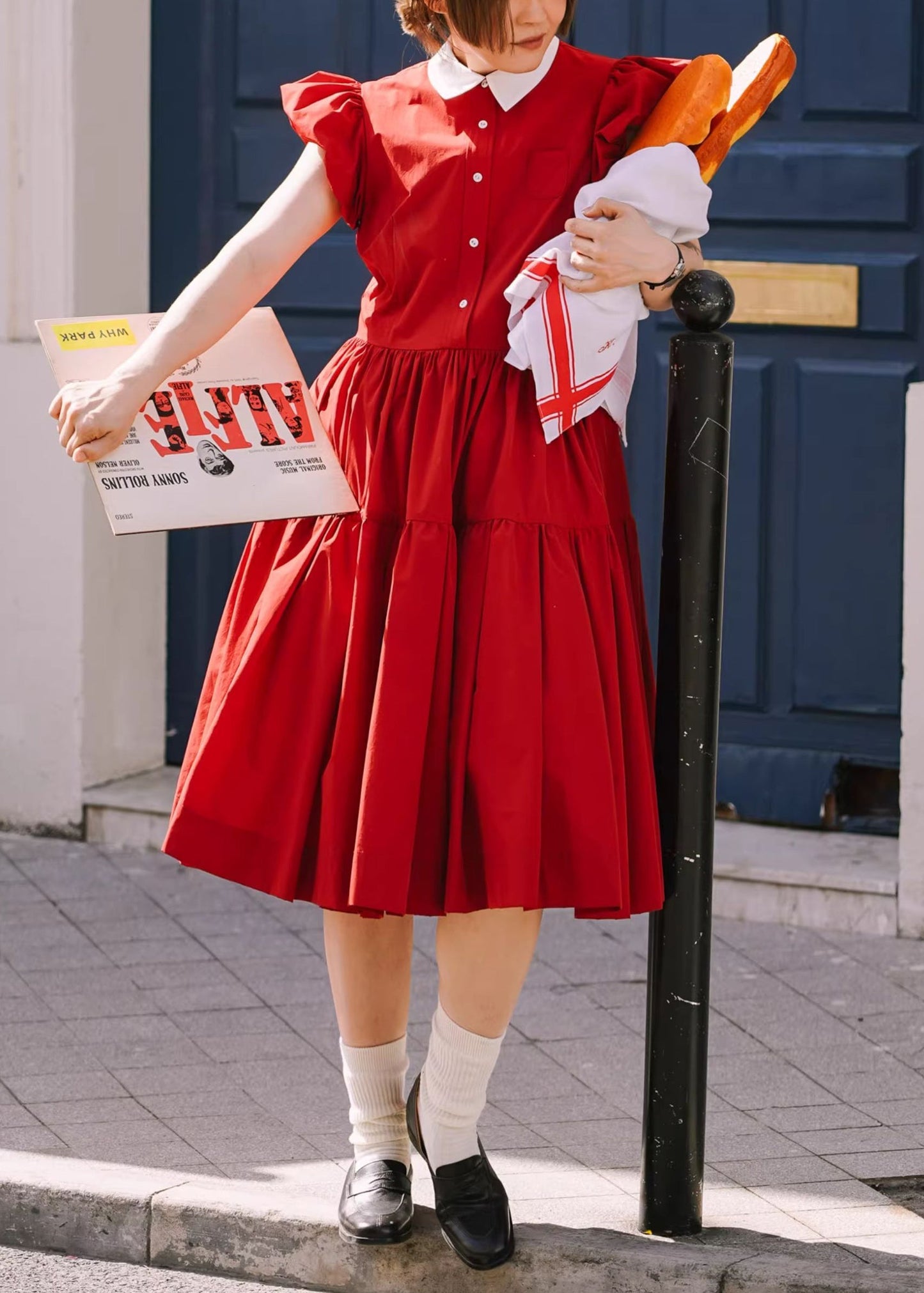 Robes d'été en coton léger à col V rouge élégant - EasyApparels