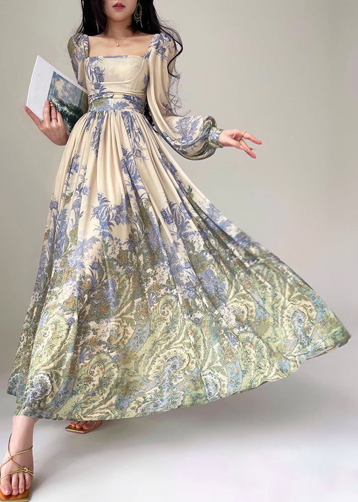 Robe chic en soie Tencel longue avec col carré - EasyApparels
