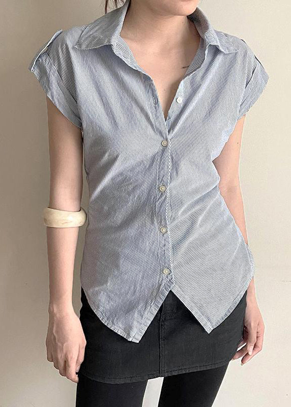 Chemisiers en coton rayé, col Peter Pan, légers pour femme - EasyApparels