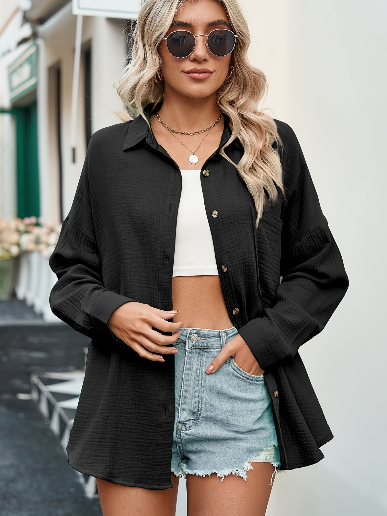 Clemarys™ – Chemise Décontractée Femme Chic à Manches Longues et Poches
