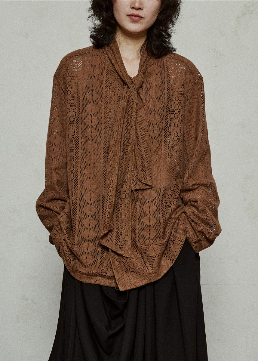 Tricot léger en maille brune à manches larges - EasyApparels