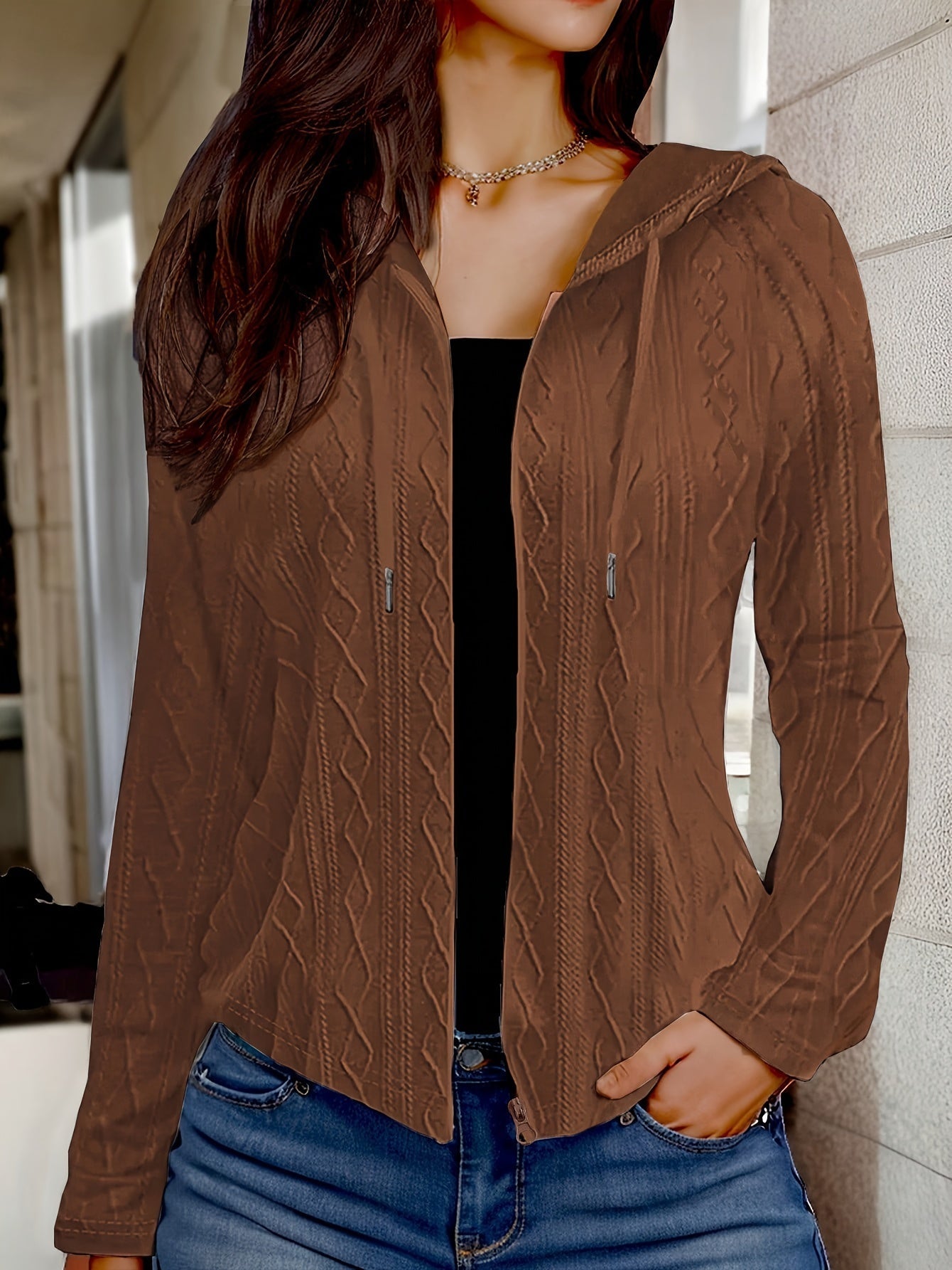 Veste femme tricotée épaisse blanche hiver
