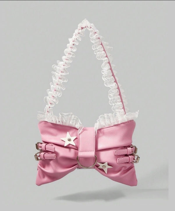 Faux Leather Shoulder Bags with Pink Bow for Girls - EasyApparels