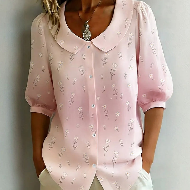 Chemisier Femme Coton Col Claudine Manches Bouffantes