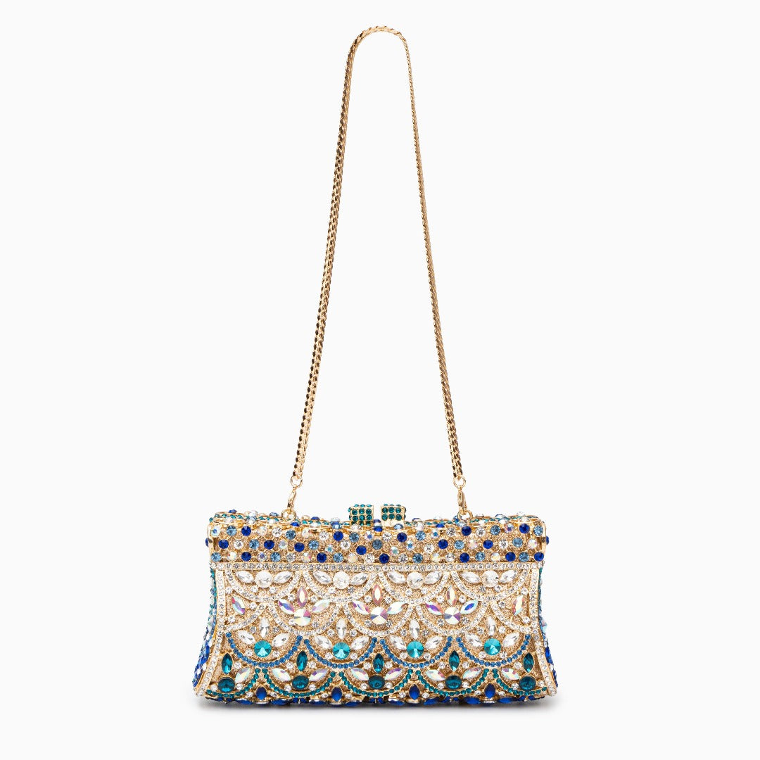Sac Clutch Paillettes Doré et Bleu Nuit pour Femme