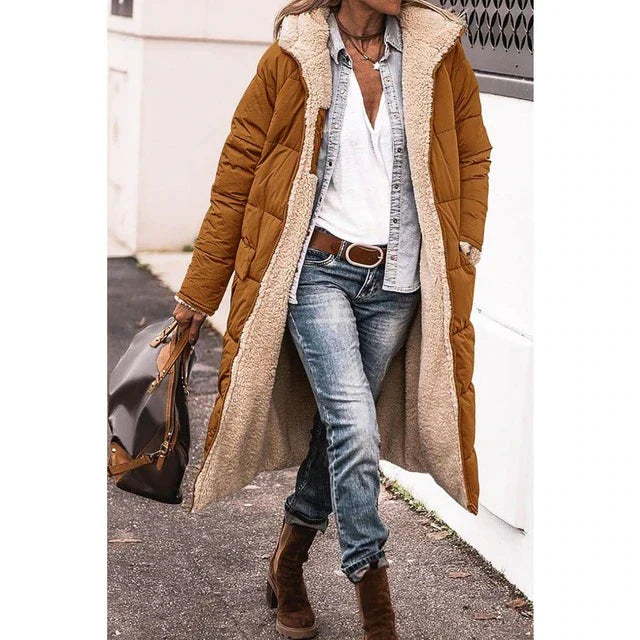 Manteau Femme Hiver Douillet - Parka Réversible avec Capuche et Manches Longues pour Femme