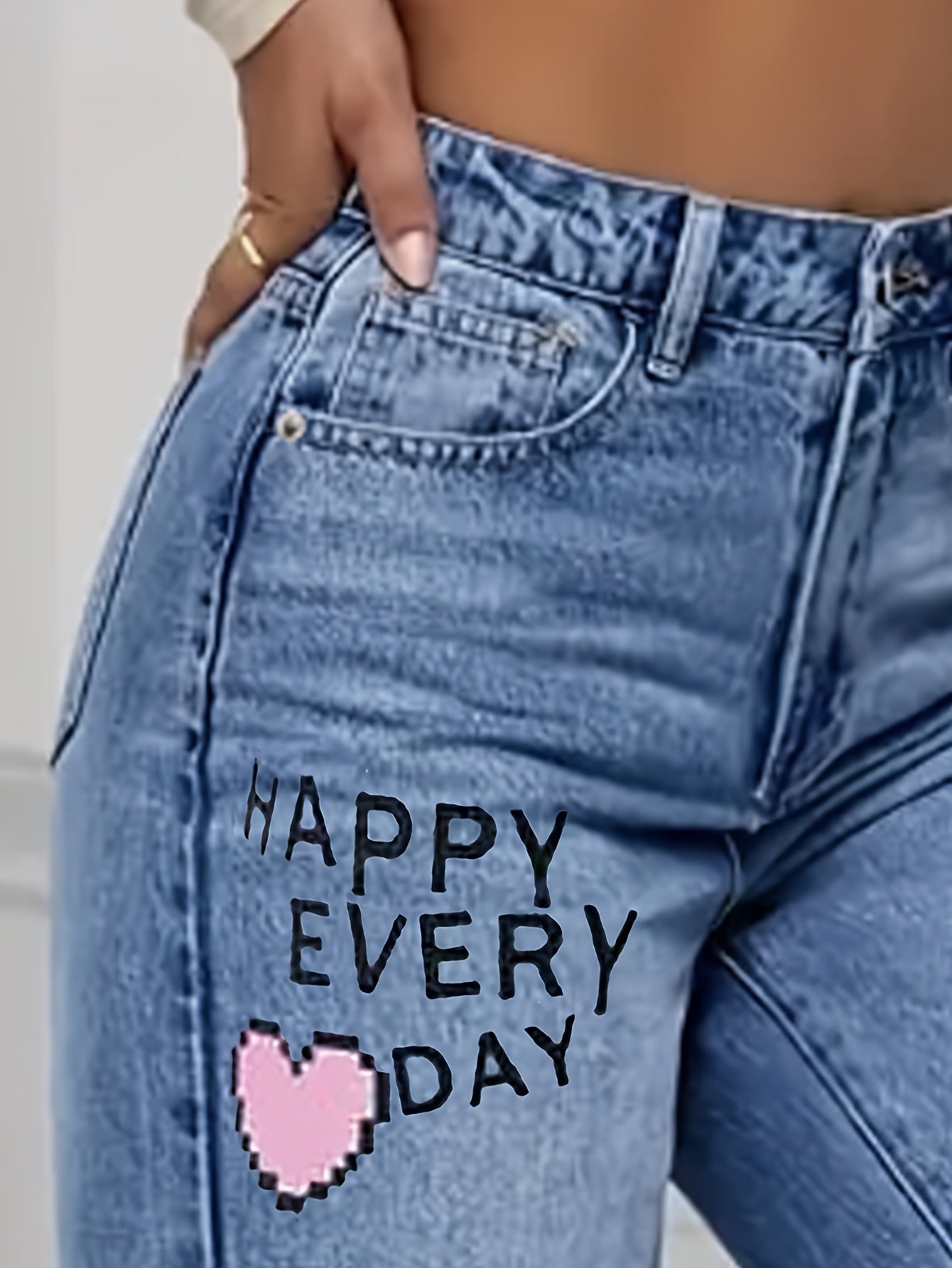 Jeans large Streetwear imprimé graffiti et cœur tendance