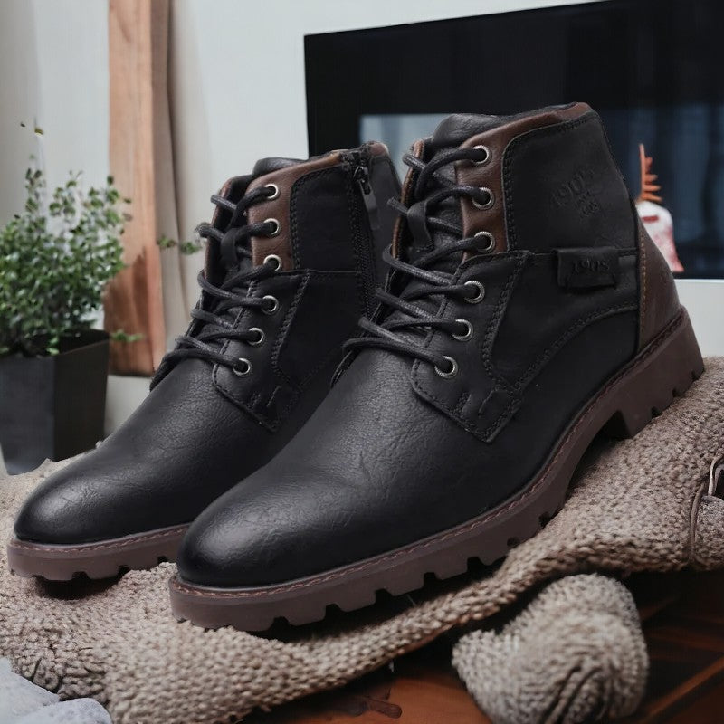 Bottes de randonnée en cuir brun homme avec éclair zippé