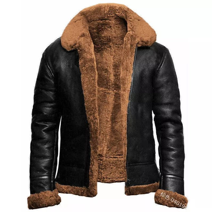 Blouson Cuir Homme Hiver Doublé Fourrure Chaude