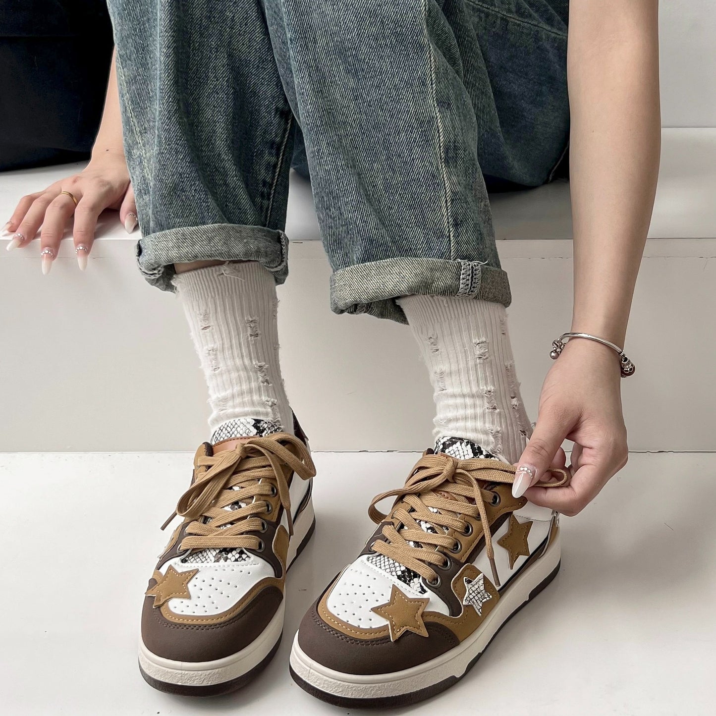 DenimStride™ – Basket Femme Chic en Jean à Lacets Antidérapante