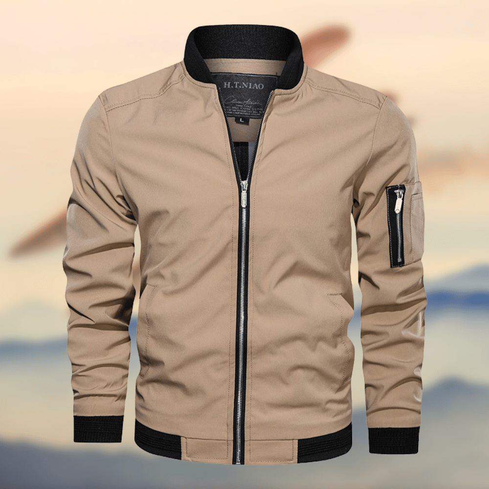 Blouson aviateur cuir avec poche zippée sur manche