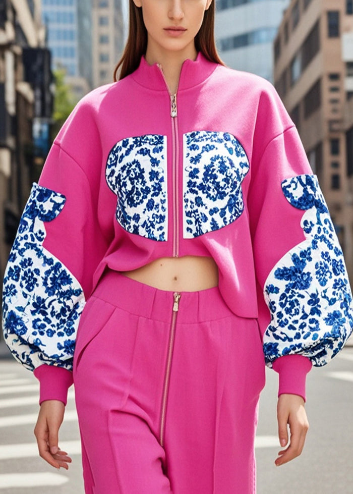 Grandes vestes en coton rose patchwork pour automne - EasyApparels