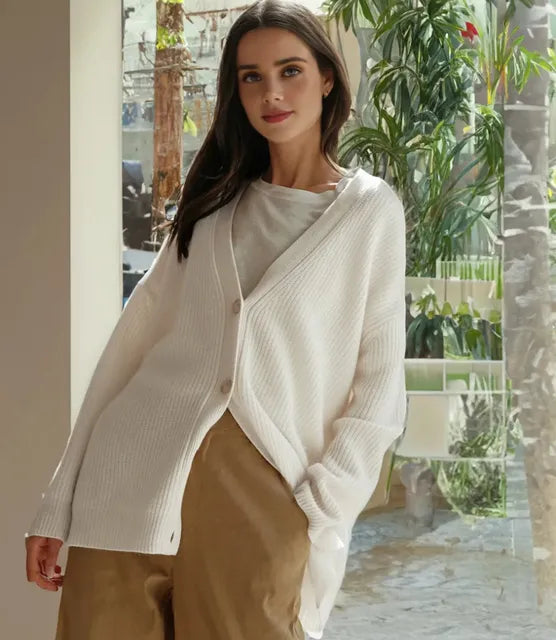 Cardigan Femme Cachemire Doux Manches Longues Col V