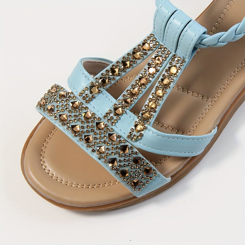 Elavina™ – Sandales Compensées Femme Chic et Confortable à Strass Été