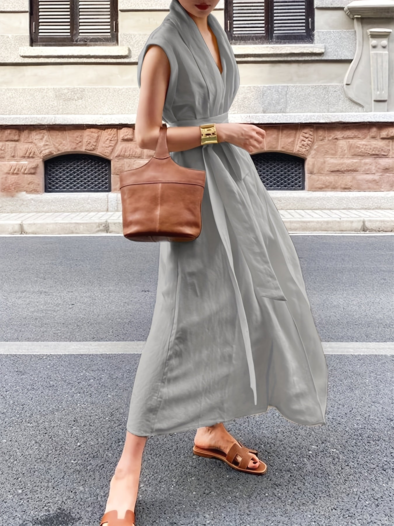 Elegancia™ – Robe Longue Chic & Fluide avec Ceinture Élégante