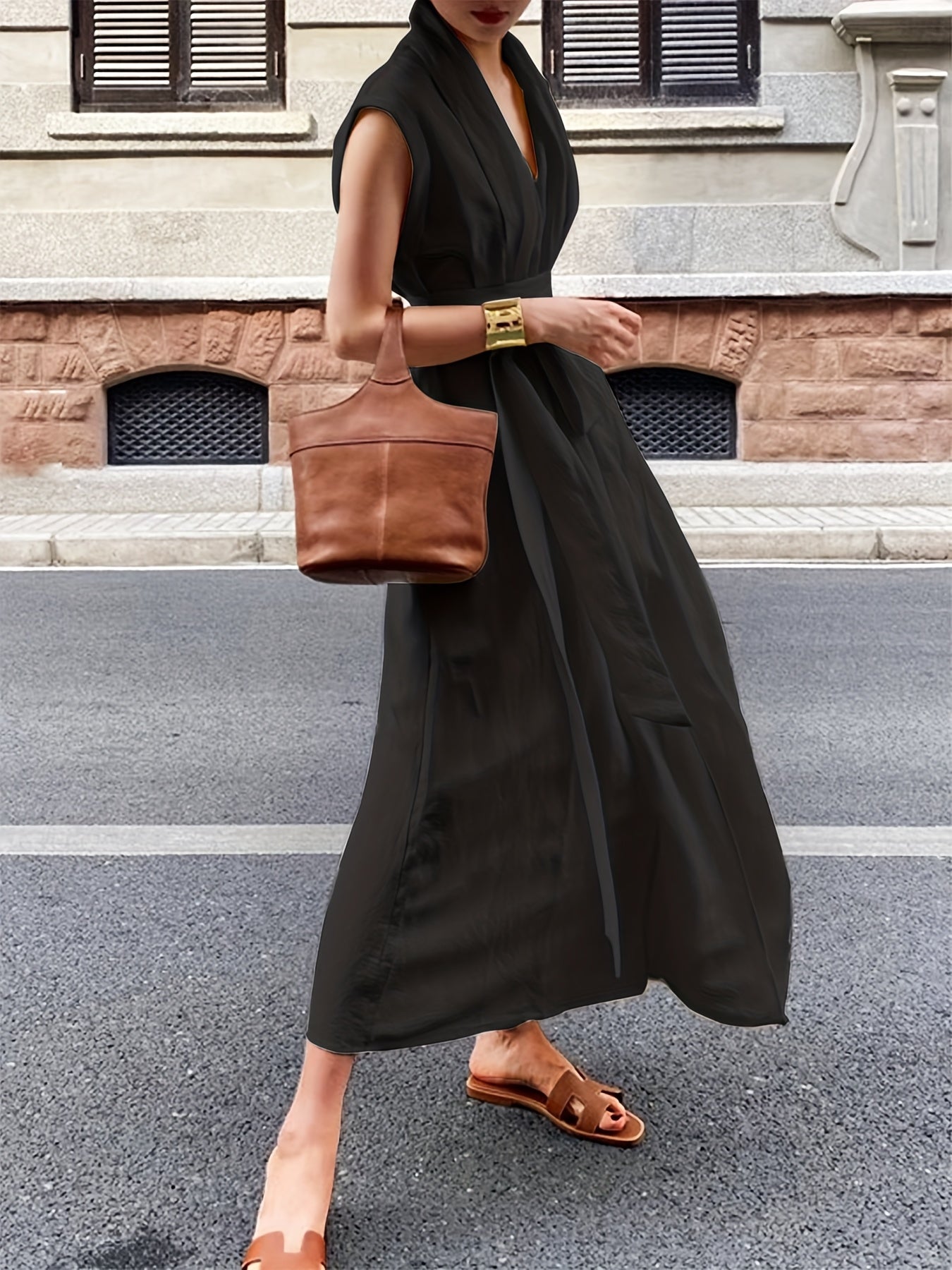 Elegancia™ – Robe Longue Chic & Fluide avec Ceinture Élégante