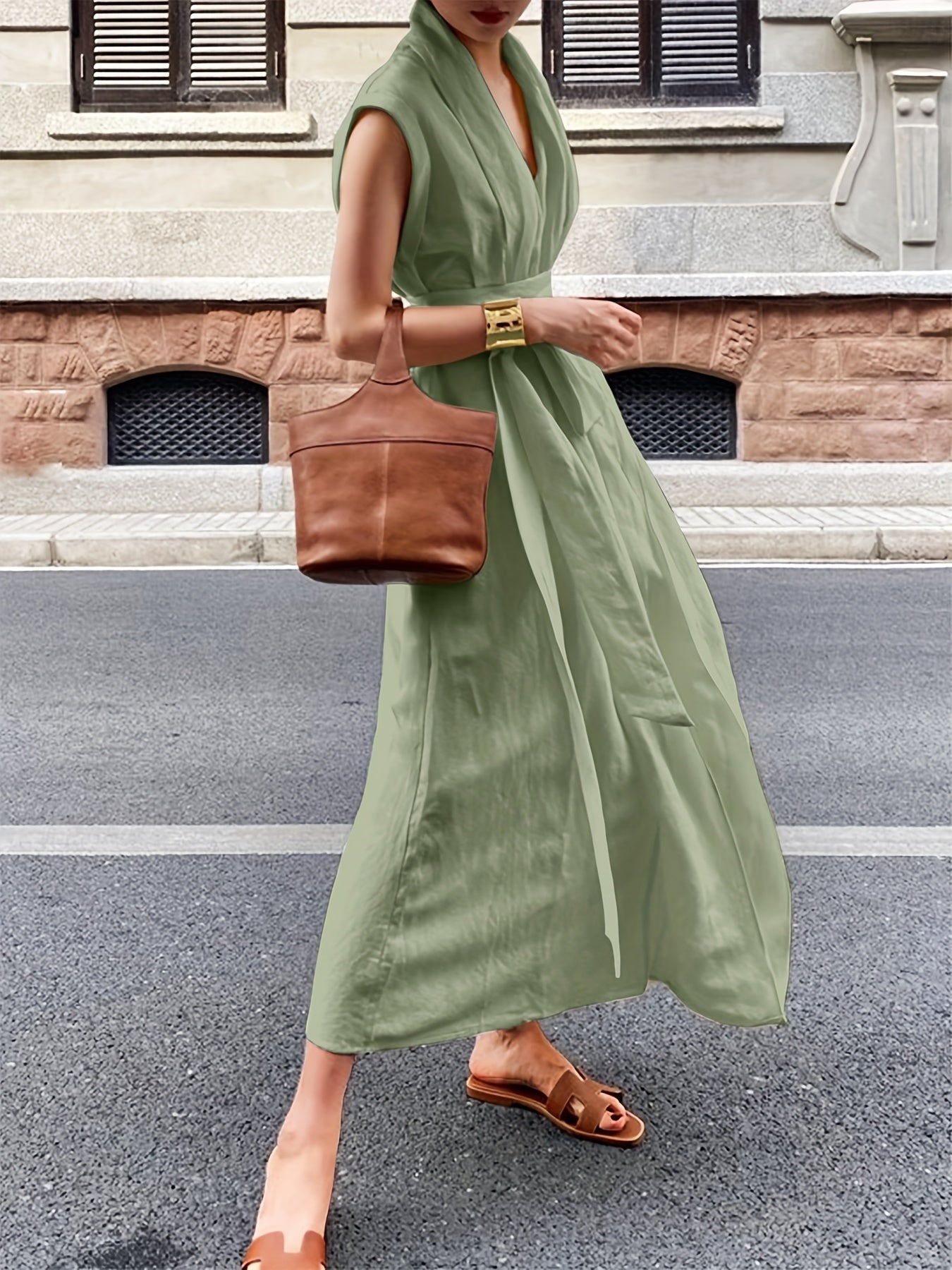 Elegancia™ – Robe Longue Chic & Fluide avec Ceinture Élégante