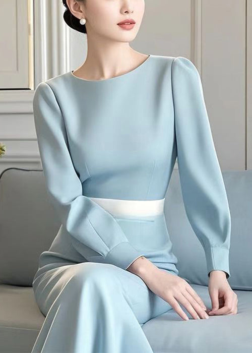 Douce robe décontractée en coton bleu clair printemps - EasyApparels
