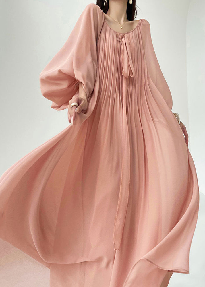 Robe en soie rose douce à lacets pour femmes - EasyApparels