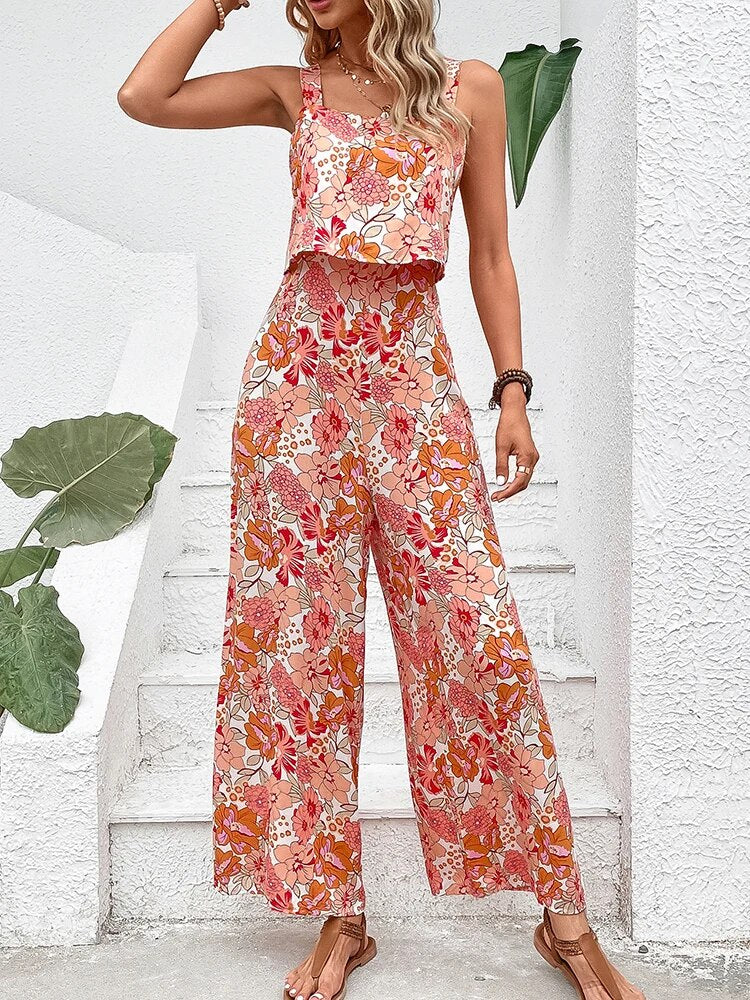 MiSun™ – Combinaison Femme Chic Longue à Jambes Larges avec Motif Floral-3