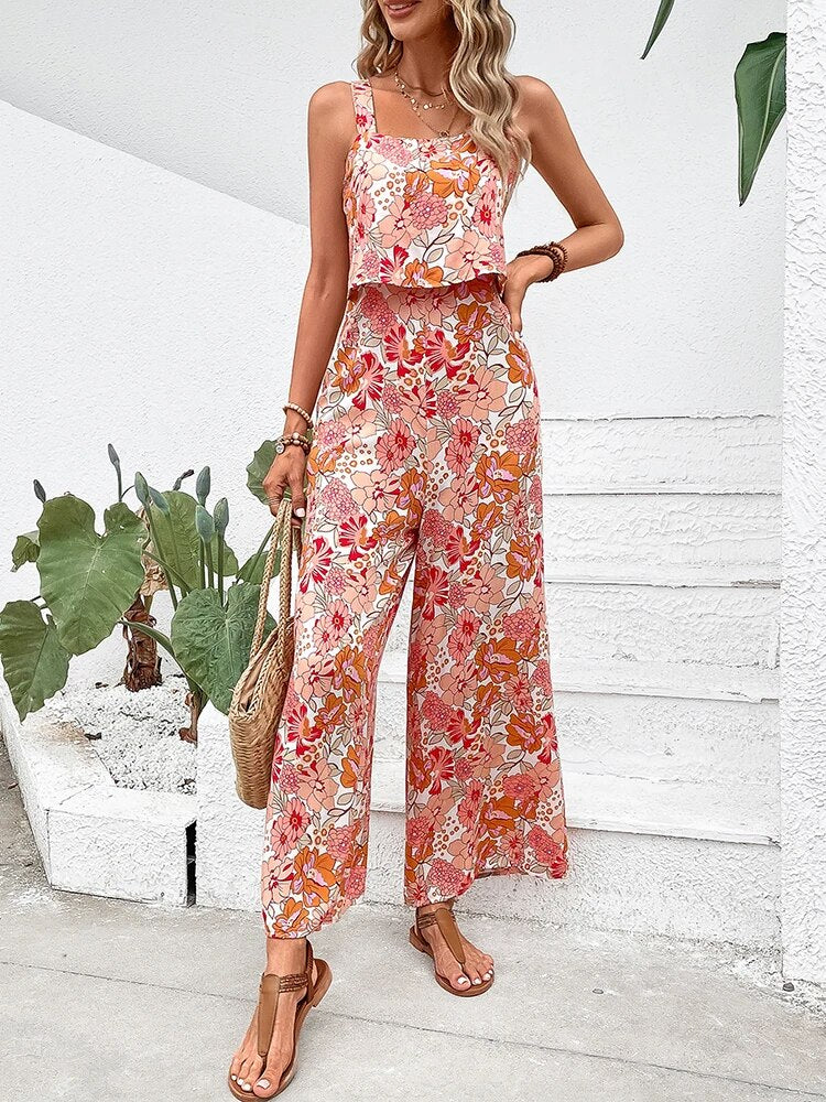 MiSun™ – Combinaison Femme Chic Longue à Jambes Larges avec Motif Floral-2