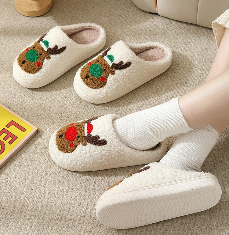 Elkana™ – Pantoufles de Noël en Peluche Femme Hiver Chaudes et Antidérapantes