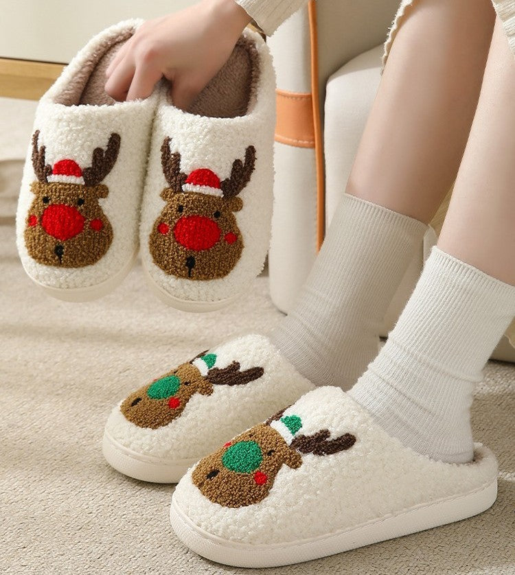Elkana™ – Pantoufles de Noël en Peluche Femme Hiver Chaudes et Antidérapantes