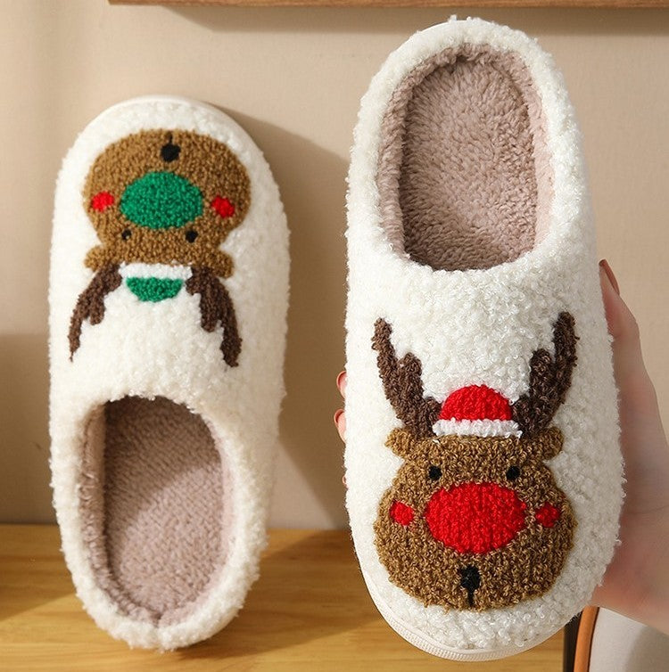 Elkana™ – Pantoufles de Noël en Peluche Femme Hiver Chaudes et Antidérapantes