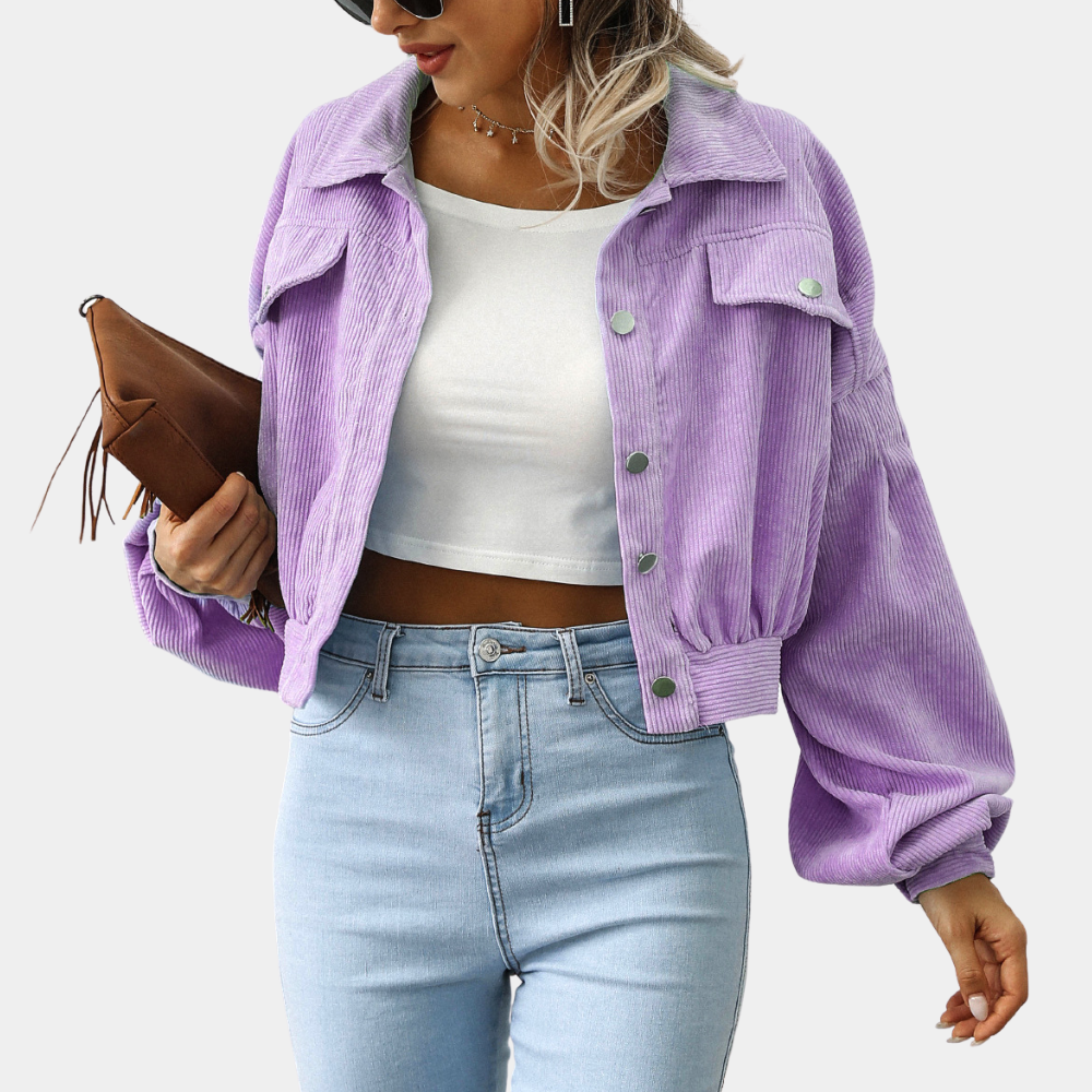Veste Courte Femme Velours Côtelé Coupe Moderne Boutonnée