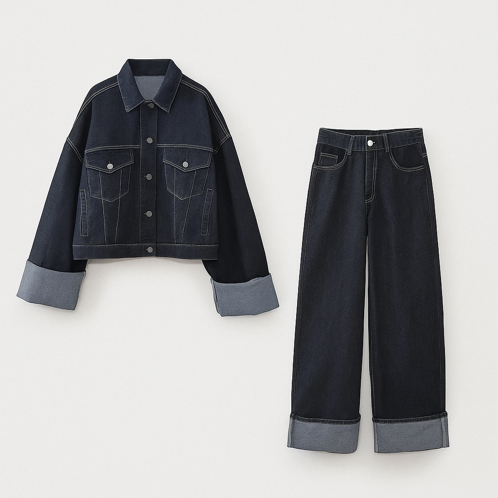 Jean Femme Veste et Pantalon Noir Slim Fit - PanierRoyale