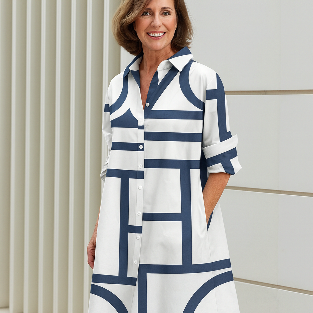Estelle™ – Robe Longue Femme Chic Imprimé Géométrique avec Poches