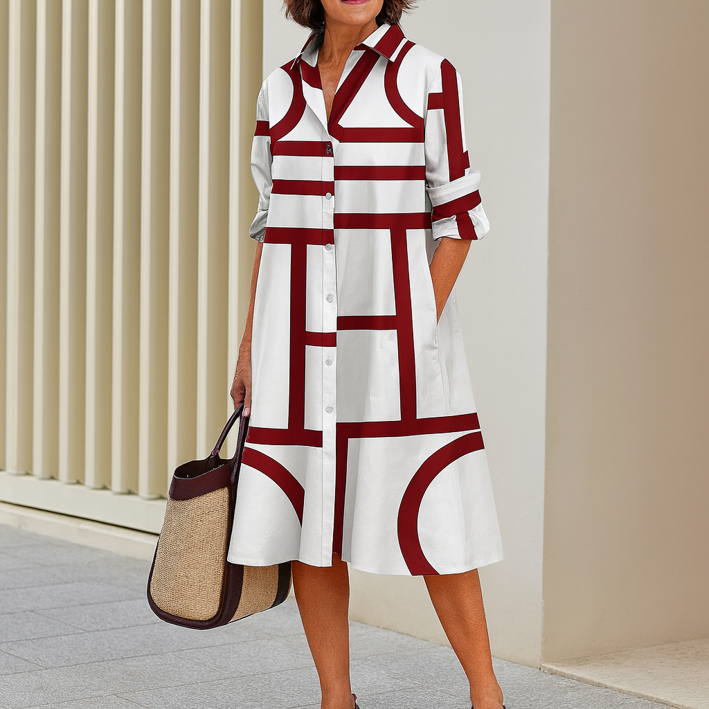Estelle™ – Robe Longue Femme Chic Imprimé Géométrique avec Poches