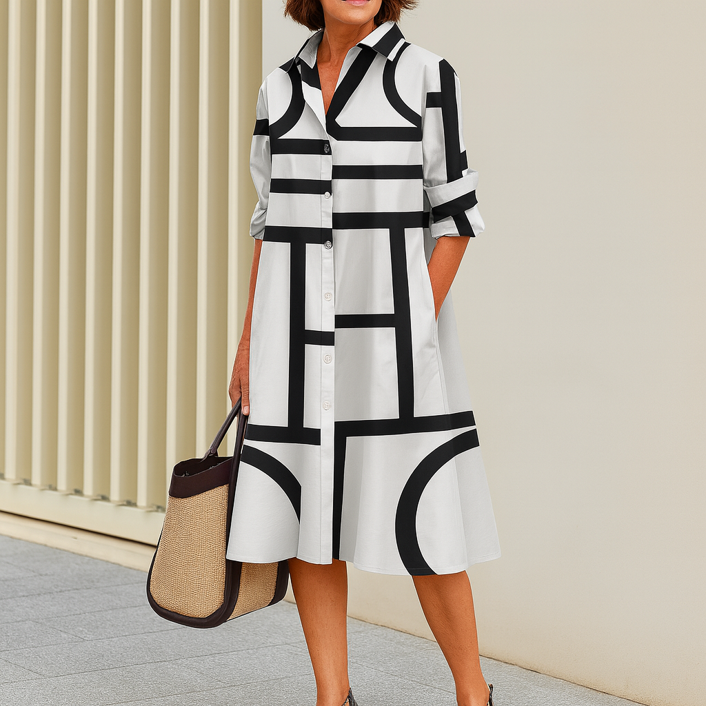 Estelle™ – Robe Longue Femme Chic Imprimé Géométrique avec Poches