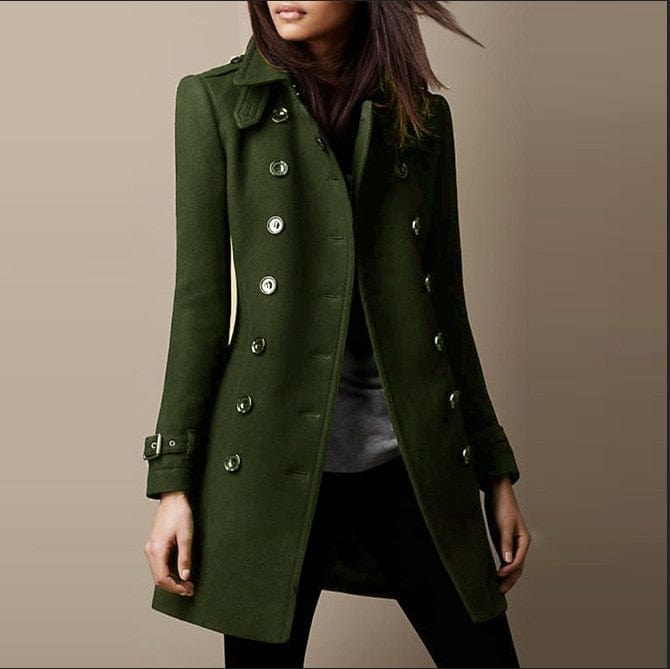 Manteau Long Femme Laine Double Boutonnage Coupe Ajustée