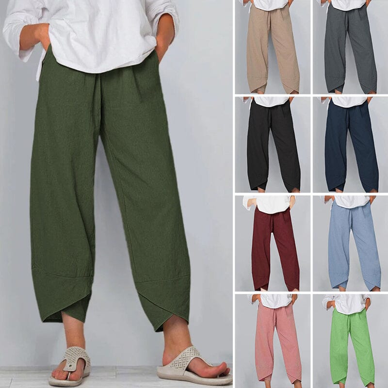 Pantalon Femme Taille Haute Asymétrique avec Poches