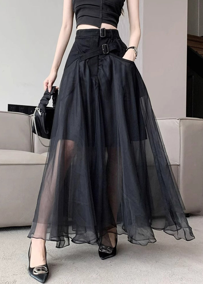 Chic Black Ruffle Skirt with Pockets - EasyApparels
