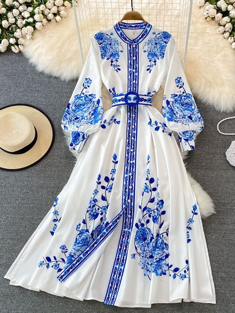Robe Femme Élégante à Fleurs avec Manches Amples - PanierRoyale