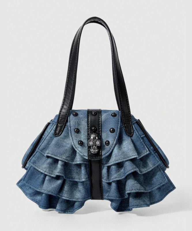 Fashion Denim Crossbody Bag with Blue Fringe - EasyApparels